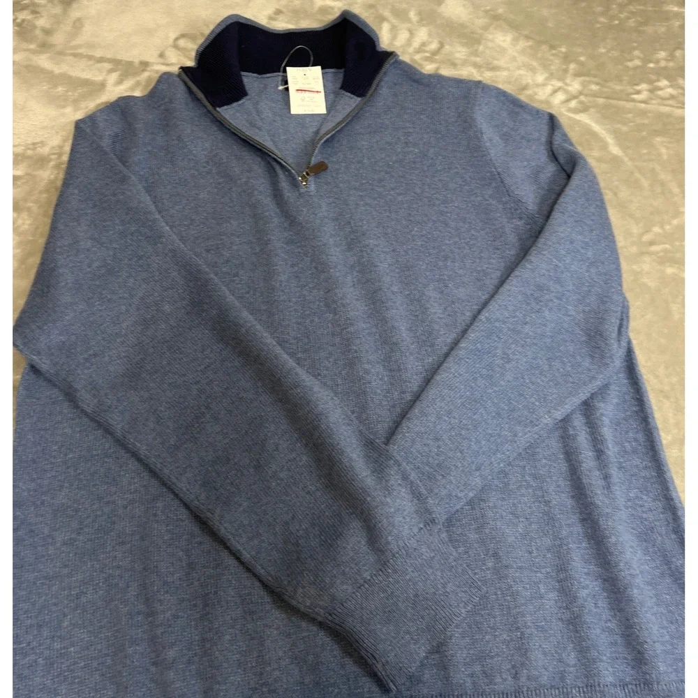 J.Crew Cotton Quarter Zip Sweater Heather Blue Mock Neck Pullover Mens L NWT